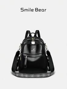 Multifunctional Women's Soft PU Leather Backpack, Large Capacity Bookbag, New Fashion Women's Backpack - Black - View 2