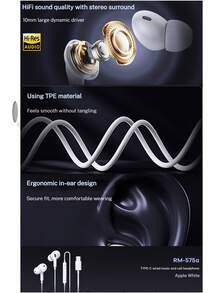 有线耳机，符合人体工学设计，佩戴舒适，通话清晰，轻巧便携，享受无损音质，兼容 iPhone 14/13/12/11 Pro Max/X/XS/XR/8/7 Plus、iPhone 14/13/12/11/SE/X/XR/XS/8/7、华为、小米、OPPO 智能手机，支持 Type-C/3.5mm/Lightning 接口 - 白色 - 查看 3