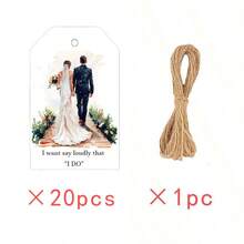 20pcs Elegant Wedding Favor Tags, 2.7*1.6 Inch With Artificial Linen Rope, Wedding Paper Tags, Tags With String Invitations, Engagement And Wedding Gift Decoration, Gift Box Decor Cards And Celebration