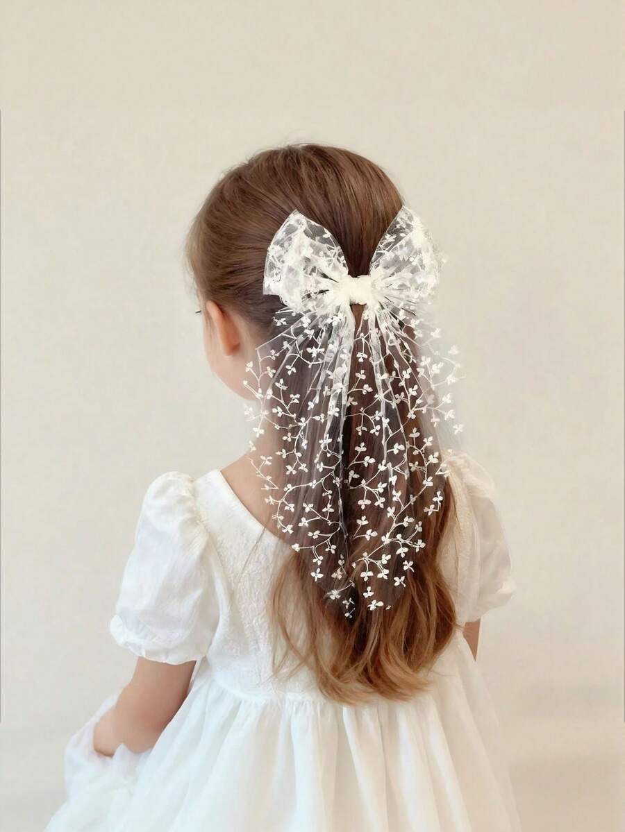 1pc Lace Bowknot Barrette, Sweet & Cute Princess Hair Clip, Wedding Season Headpiece, Lightweight Mesh Summer Gift Hair Accessory - Multicolor - View 1