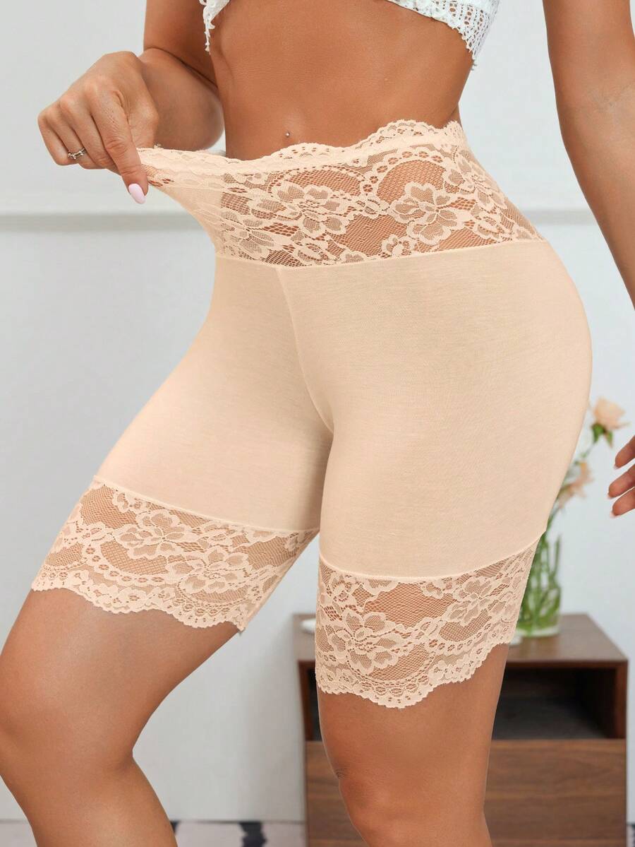 SEXYEYE Slip Shorts For Under Dresses Women Anti Chafing Shorts Underwear Seamless Under Dress Shorts Lace Boyshorts Panties - Apricot - View 1