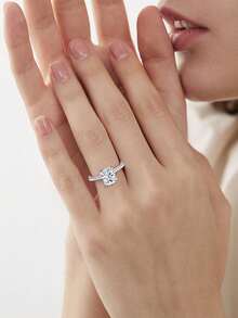 XUJIA 1pc 3 Carat Brilliant Cut Moissanite Engagement Ring, 925 Sterling Silver Women's Engagement Ring, 7x9mm Brilliant Cut Moissanite, Cubic Zirconia Accents, 925 Silver Ring, Perfect For Engagement, Wedding And Bridal Occasions