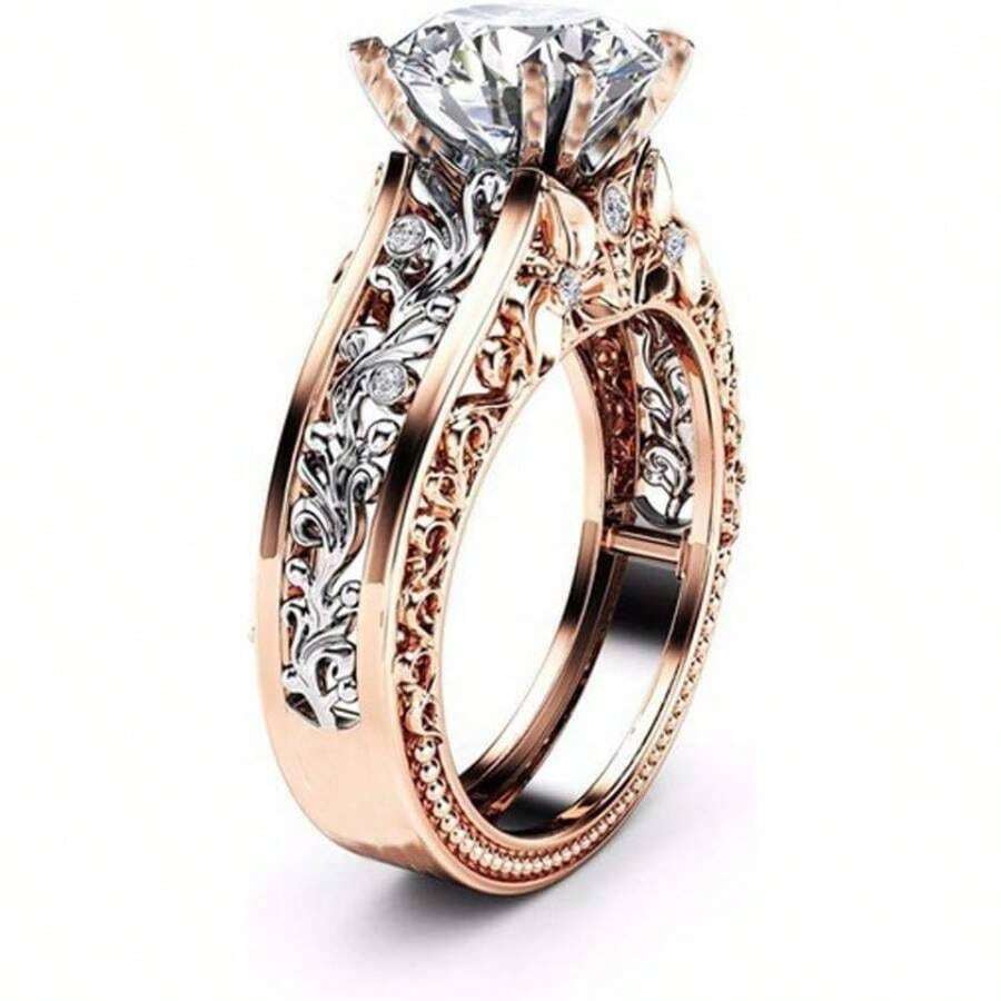 Anillo de compromiso solitario de plata de oro rosa 925 para mujer, clsico, novia, boda, accesorios populares - plateado + 5 - Ver 1