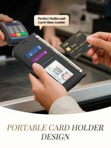 1pc Android Flip Phone Case Compatible With Samsung Galaxy S25 Ultra, Camellia Flower Pattern Wallet Phone Case Compatible With Samsung Galaxy A56, Fashion Phone Case (With Detachable Strap) Compatible With Samsung Galaxy A17/A16/A15, Card Holder Phone Case (With Adjustable Strap) For 15C/ Note 15 Pro, Minimalist Phone Case For Honor 400 - Black - View 7