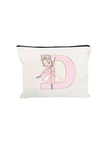 1 Personalized A-Z Initial Print Makeup Bag, Ballerina Girl Letter Print,Lightweight Makeup Organizer,Stylish Zippered Storage Bag, Multi-Functional Toiletry Pouch,Initials Option, Durable Fabric-Like Texture For Travel, Everyday Use,For Makeup, Skincare Products, Phones, Coins, Gifts, Weddings, And Holidays For Women And Girls, The Perfect Gift For Birthdays, Weddings, Holidays, And Parties