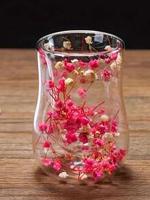 1pc Customized Logo Dried Flower Double-Layer Glass Cup, Oval Design Home Coffee Mug, Creative Souvenir Gift Cup, Handmade - Multicolor - View 8