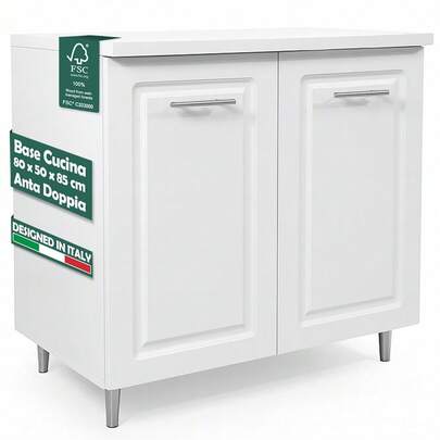 Shally Dogan Mobile Base per Cucina con Due Ante e Due Scomparti Design Boiserie, Mobiletto con Struttura in Legno Robusta e Resistente, Mobile Componibile, 80 x 50 x 85H cm