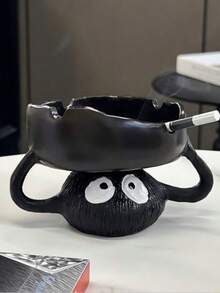 1pc Miyazaki Soot Ashtray, Suitable For Home Living Room Coffee Table, Office Creative Candle Holder, Also Suitable For Desktop Decoration - Black - View 4