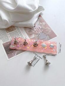 1 Set Aurora Nail Art Decoration, Japanese Style Nail Glitter Powder, Rhinestone, Nail Practice Base, Nail Art Photography Display Props, Nail Art White & Pink Base With Alloy Resin Aurora Flag Nail Practice Holder