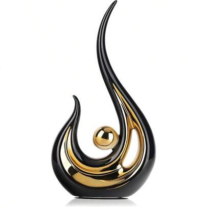 Black Gold Abstract Figurine Statues For Home Decor Modern Ceramic Sculpture Accent Decorative Statues For Living Room Shelf TV Stand Office Or Coffee Table Centerpiece Art Decoration