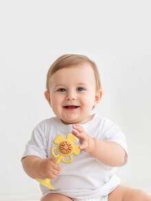 1pc Flower Shaped Rattle Suction Cup Toy - Suction Cup Toy - Chewable Teether - Hand Grab Rattle Toy, Silicone Material, Christmas Gift - Multicolor - View 6