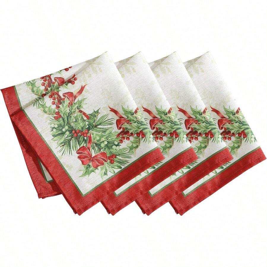 Home Fashions Holly Traditions - Servilletas con Bordes de Tela 17 x 17 Pulgadas Juego de 4 Multicolor - Multicolor - Ver 1