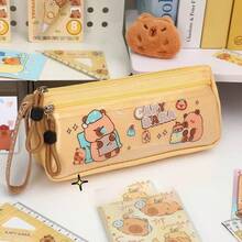 1 pieza Estuche para lápices con diseño de Capibara lindo, bolsa de papelería de gran capacidad para estudiantes, de alta calidad y con forro - Multicolor - Ver 4