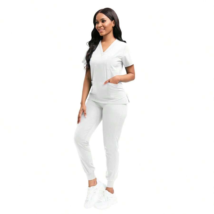 Pijama Quirurgica Conjunto Medico Anti Fluidos Jogger, Scrub - Blanco - Ver 1