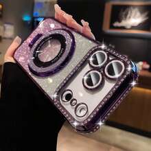 Carcasă de telefon de lux cu paiete strălucitoare, suport pentru inel cu strasuri, sclipici gradient, electroplacată, potrivită pentru 17 Pro Max Air 16 15 14 13 12 11 Pro Max X XS Max 6S 7 8 Plus SE2 3, portocaliu, argintiu, roz, potrivită pentru fete și femei, versiune internațională, nu versiunea internă. - Violet - Vizualizare 3