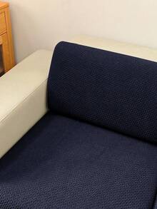 1pc Solid Color Jacquard Sofa Seat Cushion Cover, Elastic Polyester Fiber Removable & Washable Sofa Cushion Slipcover, Suitable For Living Room & Bedroom - Dark Blue - View 11
