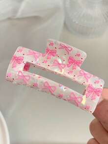 Cute Pink Bow Heart Acrylic Hair Claw Clip, Suitable For Women - Valentine's Day Hair Accessory, Fashionable Shiny Hair Clip, Fits Thick/Thin Hair Fashion Hair Clutch Elegant Hair Jaw Clip Valentine's Day Accessories Gift - Multicolor - View 6