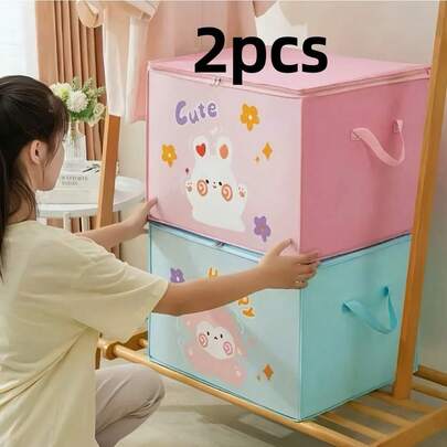 2 piezas Bolsas de almacenamiento con estampado de dibujos animados, cajas de almacenamiento plegables reforzadas, impermeables y a prueba de polvo, adecuadas para guardar ropa, juguetes, decoración del hogar, decoración de otoño y decoración del dormitorio