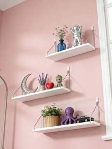 1pc/3pcs 12in/16in/20in White Minimalist Wall Mounted Storage Rack, Metal Bracket Wall Shelf, Nordic Style Decor & Storage Rack, Multipurpose For Home, Living Room, Office Bathroom Accessories - White - View 6