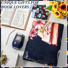 Sieral 4 Pcs Book Lovers Gifts Women Book Gifts Include 60 X 50'' Reading Blanket 12oz Insulated Tumbler Sock Bookmark Teacher Mother Bookish Library Club Librarian(Dark Blue) - 摩卡棕 - 查看 6