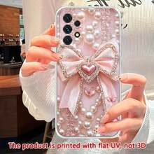Pearl Shining Rhinestone Pink Bowknot  Phone Case Suitable For Compatible With Galaxy S21/22/23/24/25 Ultra/FE+,A73/72/71/55/54/53/52/51/35/34/33/25/24/22/16/15/14/13/12,And, Compatible With Iphone17,17AIR,16, 15, 14, 13, 12, 11, PRO MAX, X, XS, PLUS - 無色 - 查看 4
