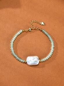 1 pièce Bracelet pour femme avec perle naturelle, cristal naturel, perle de calcul en pierre naturelle, convient pour un port quotidien