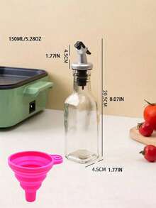 1pc Glass Oil And Vinegar Bottle - Leak-Proof Spout Seasoning Bottle, Olive Oil And Vinegar Bottle With Funnel, Square Design, Suitable For Olive Oil, Seasonings - Durable, Space-Saving, Kitchen Household Condiment Bottle, Portable, Great For Cooking - Multicolor - View 11