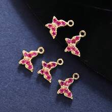 5入組鑲鑽蝴蝶形吊墜,diy珠寶製作配件 - 金黃色 - 查看 9