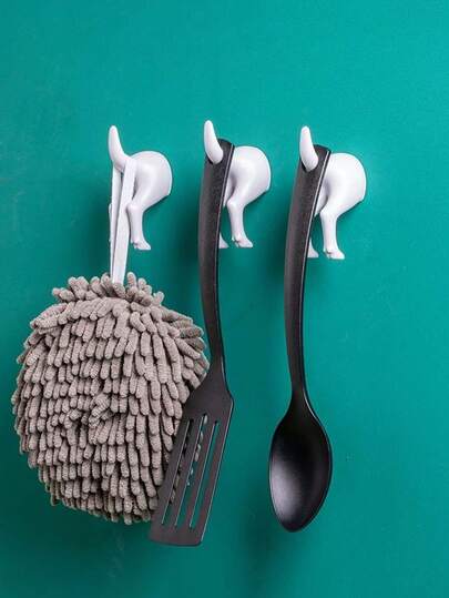 2 piezas Ganchos de pared con forma de cola de perro, estilo nórdico, adhesivos para colgar llaves, toallas y chaquetas - Plástico duradero, excelente para la decoración de la sala de estar, la cocina y el baño
