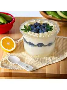 50/10pcs Reusable Round Pudding Cups With Lids And Spoons, Novelty Dessert Cups, Transparent Mousse Cake Containers, Yogurt Cups, Suitable For Birthday, Graduation, Singles Party, Wedding - Multicolor - View 9