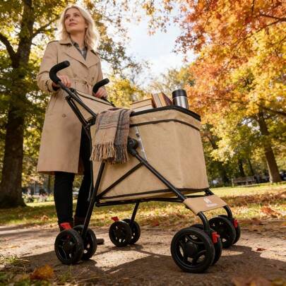  Wedyvko 3in1 Einkaufstrolley | 40L Großvolumen, 20kg Tragkraft | Klappbarer Einkaufshelfer mit Belüftetem Mesh-Deckel & Staufach | Ideal für Einkauf, Markt, Camping, Garten