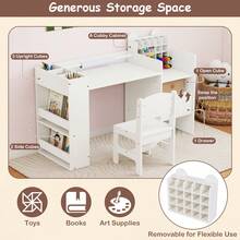 Kids Art Table & Chair Set W/Detachable Paper Roll Holder & Cubby Cabinet Drawer White - White - View 6