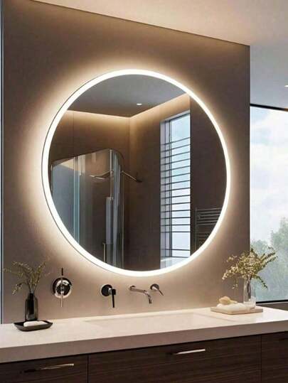 Espelho Redondo Para Banheiro 60x60cm Quarto Decorativo Parede Sala e Banheiros + Fita Dupla Face.