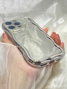 Lujosa funda blanda para teléfono móvil de TPU con marco ondulado y galvanoplastia de alta gama para iPhone 11 12 13 14 15 16 17 Pro Max Plus 16e 17Air 12mini 13mini - Plateado - Ver 3