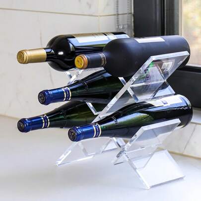 5 Bottle Acrylic Wine Rack, Freestanding Transparent Bottle Storage Holder, Modern Desktop Wine Display Shelf For Cabinet, Countertop, Kitchen, Bar