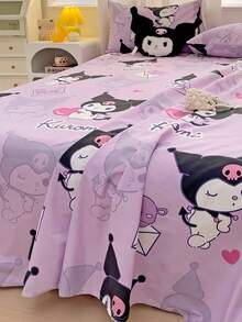 Sanrio 1pc Super Soft Cute Cartoon Print Bedsheet, Hello Kitty/Kuromi Bedsheet, Soft & Skin-Friendly, Comfortable Home Textile, Breathable & Pilling Resistant, Home & Bedroom Decor, Suitable For Various Bed Sizes, Dorm, Twin, Full, Queen, King, All Seasons, Machine Washable - Purple Coulomb - View 5