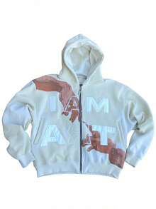 Grunge Punk  Y2k Graphic Zip Up Hoodies For Men Long Sleeve Casual Sweatshirt Jacket - 米色 - 查看 2