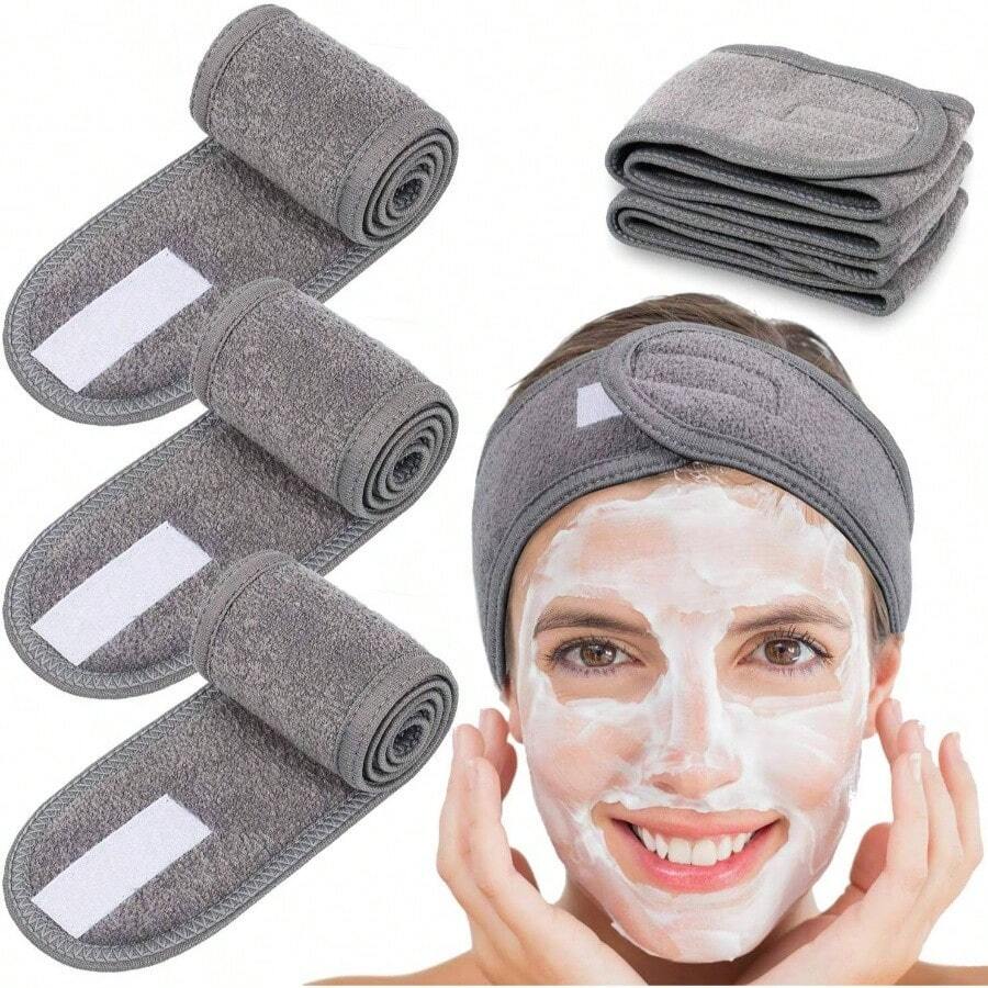Diadema de spa Wrap Tejido de rizo 4 unidades Toalla elstica para bao, maquillaje y deporte negro - Gris - Ver 1