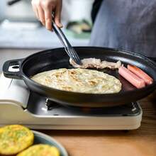 Cast Iron Pizza Pan - Double Large Handles Design, Non-Stick, Suitable For Stovetops Or Campfires. Durable With Even Heat Distribution, Multi-Functional Cast Iron Frying Pan, Perfect For Making Pizza, Grilling And Baking Bread. - 黑色 - 查看 6