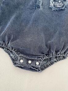 New Spring/Autumn Baby Clothes, Cute Infant Romper, Denim Jumpsuit With Canvas Bear Embroidery, Long Sleeve Crawler - Blue - View 8