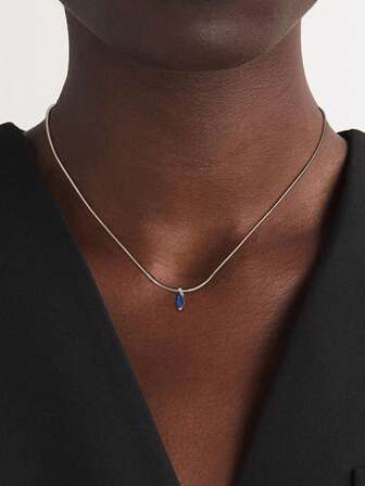 1pc S925 Sterling Silver Necklace With Blue Gemstone Pendant, Exquisite & Elegant, Simple & Stylish Collarbone Chain For Women, Ideal Gift For Anniversary/birthday/friendship/graduation, Suitable For Daily Wear