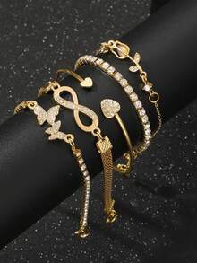 5件套时尚简约精致优雅的蝴蝶、爱心、花朵、郁金香、水滴造型手链，镶嵌闪亮水钻，饰以8字形无限符号钩扣，适合节日、派对、约会、送礼及日常佩戴，情人节、妈妈、母亲节礼物。 - 均碼 - 查看 13