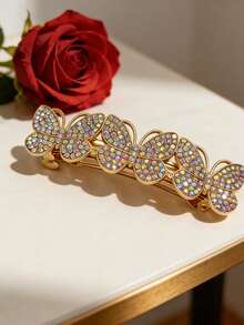 A Ins Style Bling Bling AB Color Rhinestone Butterfly Cluster Hair Clip - Gold Sparkly Fairy Hair Accessory For Daily/Dates/Parties, Claw Clips, Hair Slide, Hair Barrettes