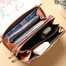 1 pieza Mujer Hombro Correa Billetera De Gran Capacidad,Cartera de mujer, bolso de hombro con correa para la muñeca, bolso con soporte para teléfono, bolso con correa,Bolso de hombro con múltiples cremalleras, bolso pequeño para mujer, bolso de mano portátil, monedero, estuche para teléfono, bolso bandolera, embrague, estuche para teléfono celular, bolsa ligera y moderna para tarjetas de crédito, tarjetas de identificación, dinero, efectivo, teléfono, para trabajo, negocios, ir y venir, viajes, vacaciones, aniversario, cumpleaños, San Valentín, mujer, trabajadora de cuello blanco, regalo, bolsa para iPhon - Marrón - Ver 3