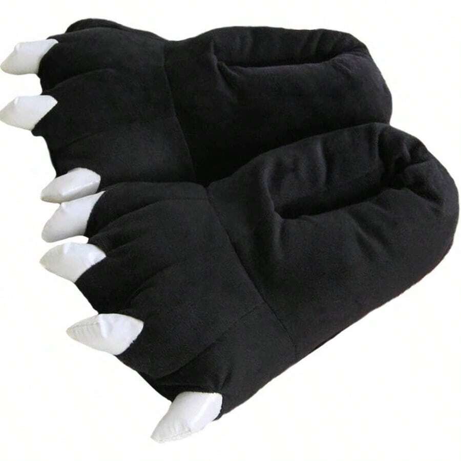 Unisex Paw Claw Slippers Funny Animal Plush Costume Shoes Plush Fuzzy Warm Home House Shoes Slipper Indoor - 小號 + 黑色 - 查看 1