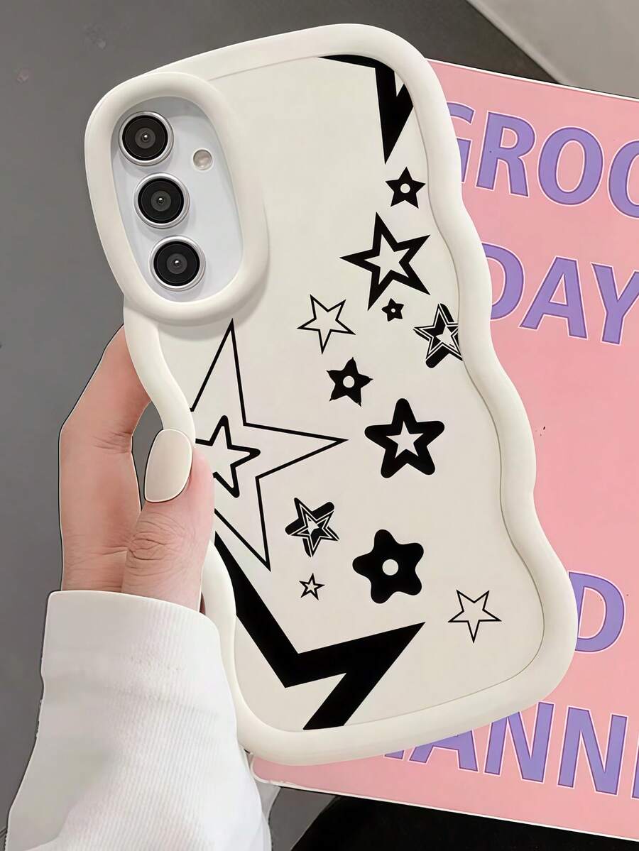 1pc Millennium Dopamine Star Heart Cute Pattern Macaron Wavy Phone Case Compatible With IPhone 16/Compatible With Redmi Note 11 4G/Compatible With Galaxy A55/Compatible With Infinix Note 30/ Compatible With Moto E30,International Version, Not The Domestic Version