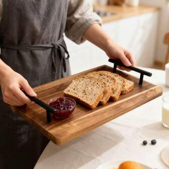 Bandeja plana elegante de madera y metal, plato de servir, estilo rústico, adecuado para desayuno, postres, platos, frutas, café - Decoración perfecta para la cocina y el comedor, centro de mesa de café y bandeja de almacenamiento, regalo de inauguración de la casa, Acción de Gracias, Año Nuevo