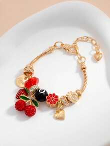 1 pezzo Braccialetto con pendente alla moda con strass e perline, a fiocco, a 5 petali, a stella, a ciliegia, per donne - Braccialetto - Visualizzare 5