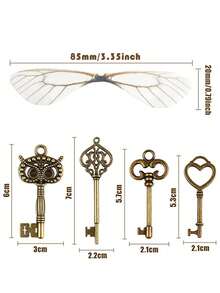 4 buc chei schelete vintage, chei zburătoare cu 4 perechi de aripi de libelulă și șnur elastic de 10 yarzi pentru decorațiuni de petrecere - Multicolor - Vizualizare 2
