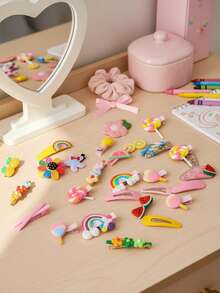 28件套头饰及发夹套装，创意卡通发夹、发圈、发饰，防滑金属发夹，适合日常佩戴、家居装饰、节日、派对、生日、返校及毕业典礼等场合的趣味礼物